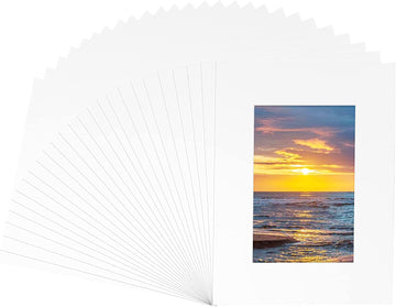 Pack of 25 sets of 11x14  for 8x10 Photo White Mat Matte Board with Backing Board Core Bevel Cut